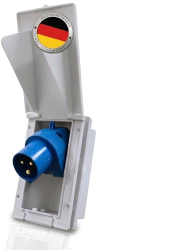 Carbest CEE Steckdose 16a Weiß - Rechteckig, IP44, 240V, 3-polig, Klappdeckel, Einbau-Stecker für Außeneinsatz, einspeisesteckdose, Wohnwagen Zubehör, Wohnmobil Zubehör, Camper