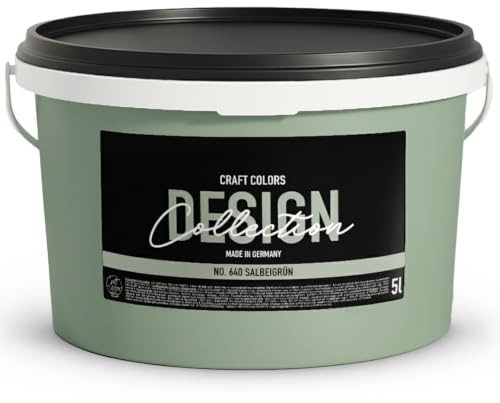 Craft Colors® hochwertige Wandfarbe edelmatt, Kreidefarbe made in Germany, DESIGN Collection No. 640 Salbeigrün (2,5L)