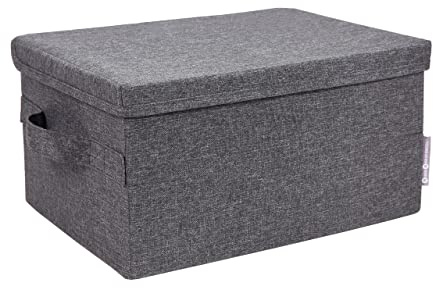 BIGSO große Aufbewahrungsbox mit Deckel und Griff – Schrankbox aus Polyester und Karton in Leinenoptik – Faltbox für Kleidung, Decken, Spielzeug usw. – grau
