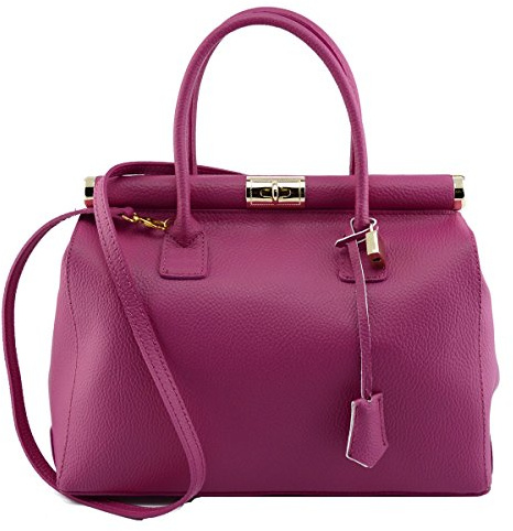 Bolso De Mano En Piel Verdadera Color Fucsia - Peleteria Echa En Italia - Bolso Mujer