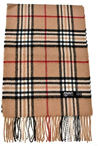 ADAMANT 100% Reines Kaschmir, Herren/Damen-Unisex- Schal - superweich - 180cm lang - STANDARDMAß - EINFARBIG oder KARIERT -feines Flaumhaar - Karo Camel