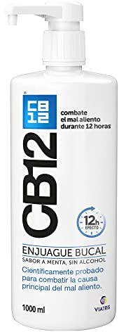 CB12 Enjuague Bucal para Halitosis - Combate el Mal Aliento Durante 12 Horas – Colutorio Sabor Menta y Sin Alcohol - Probado Científicamente - 1000ml