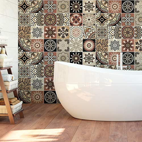 Ambiance Stickers Muraux Carrelage Adhésif, Piura, Lot de 24, 20x20 cm | Crédence adhésive cuisine, pose facile, papier adhésif pour meuble, carrelage adhésif mural salle de bain, crédence cuisine