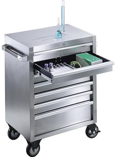Kaiser + Kraft Edelstahl-Schubladenrollwagen | 7 Schubladen mit Einzelarretierung | HxBxT 935 x 680 x 470 mm
