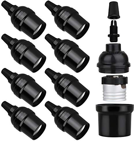 Zevnico E26 E27 Light Sockets, 8 Packs Edison Period Retro Style Pendant Lamp Holder, Replacement DIY Pendant E26 Medium Base Screw Light Holder, Maximum Wattage 100W, Vintage Black Light Bulb Socket