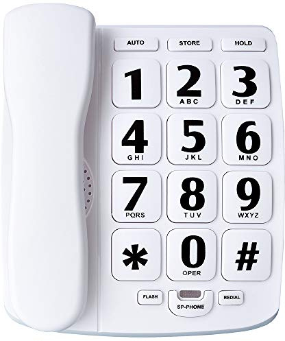 JeKaVis J-P02 Téléphone à gros bouton amplifié pour personnes âgées pour malentendants Téléphone filaire pour personnes âgées Blanc