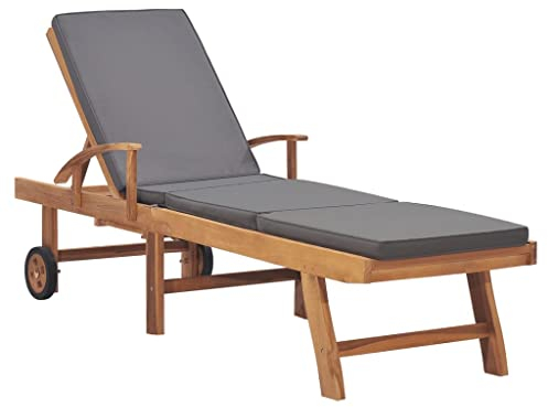 vidaXL Teak Massiv Sonnenliege mit Auflage Verstellbar Gartenliege Holzliege Liege Relaxliege Liegestuhl Strandliege Gartenmöbel Dunkelgrau