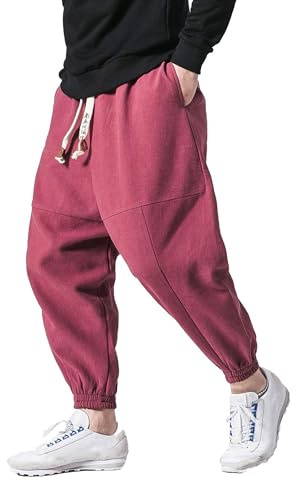PRIJOUHE Herrjoggingbyxor, sweatpants, låg gren svettning slim fit byxor harem hip hop byxor, Röd-48, XXL