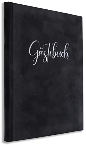 online-stammbuch Gästebuch aus Samt in Dunkelgrau zur Hochzeit, Taufe, Geburtstag, Konfirmation, Ferienwohnung, UVM. 23x18 cm, 124 Seiten
