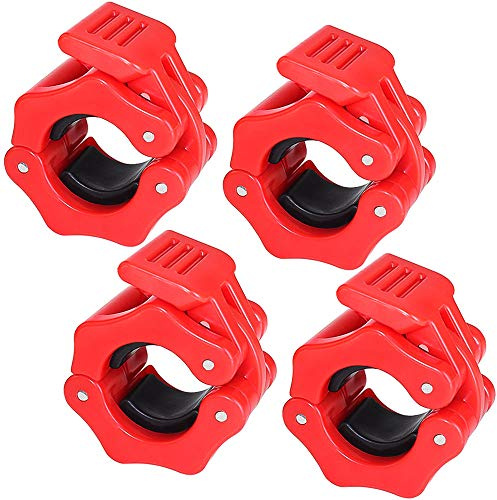 Rayong 4 Stück Hantel Verschluss 25 mm Hantelverschlüsse Hantelstangen Verschluss, Prämie Hantelklemmen, Langhantel Klemmen für Fitness Krafttraining (Rot)