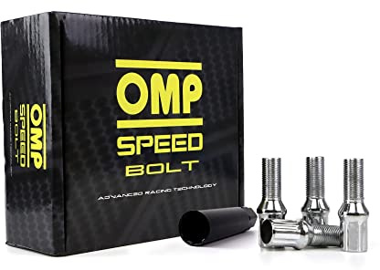 OMP SPEED Set mit 20 Radschrauben mit Metrik M14 x 1,25 Schlüssel 17/19 Gewindelänge 27 mm, Farbe Silber und Material DIN 10.9