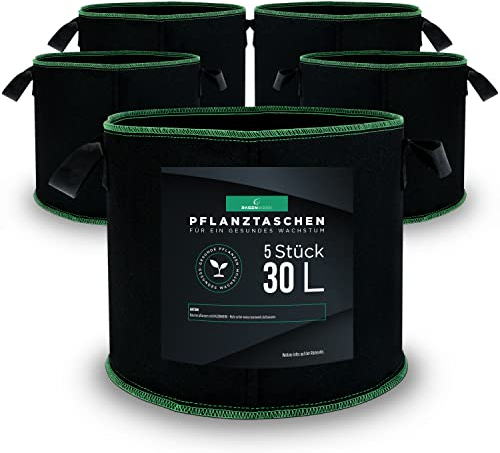 RASENWERK® - 30 Liter Pflanztasche aus Vliesstoff - Pflanzsack für Garten, Gewächshaus & Balkon - Pflanzbeutel für Blumen, Tomaten und Pflanzen - Ideale Alternative zum Blumentopf - 5 Stück