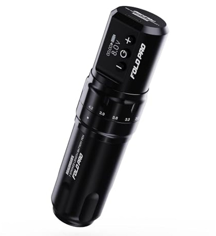 Dragonhawk Fold Pro Tattoo Maschine Set, 7 Hublängen 2,4–4,2 mm | Kabellos Tätowiermaschine mit 1500mAh Akku für Linien und Schattierungen, Vibrationsarm, Für Profis & Anfänger Schwarz