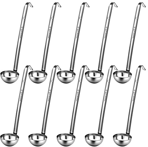 Potchen 10 Pieces Stainless Steel Soup Ladle Sturdy Soup Ladle with Long Handles Portion Control Serving Spoons for Cooking Sauce Kitchen Home(2 oz)