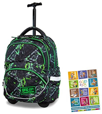 Trolley Rucksack 27L Teleskopgriff Handgepäck Schulrucksack Rollkoffer Rollen Räder 46 x 36 x 22 cm Koffer Backpack grün inkl Hausaufgabenheft