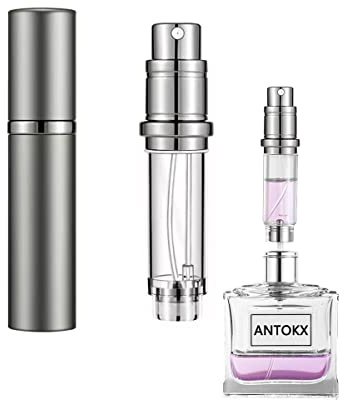 ANTOKX Travel Perfume Bottle Refillable Atomizer - 5ML Perfume Atomiser, Scent Pump Case, Leakproof Portable Perfume Sprayer for Women and Men (Gray)