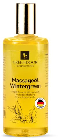 GREENDOOR Bio Massageöl Wintergreen 100 ml I Sportmassageöl mit Wintergreen & Minze I Natürliches Körperöl zur Muskelentspannung & Regeneration I Vegane Naturkosmetik mit Bio-Pflanzenölen