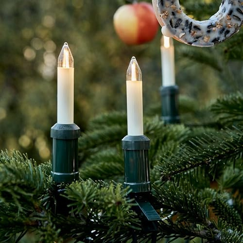 hellum Lichterkette Kerzen LED-Filament außen, 20 Kerzen, Stecker teilbar | Made in Germany warmweiß, Tannenbaum Lichterkette Clip, 19m beleuchtet, Kabel schwarz, inkl. 2 Ersatzkerzen <59lm 430035