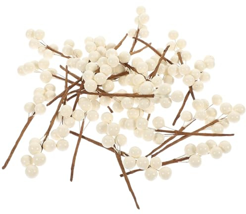 Artibetter 30 Piezas Varillas De Baya Blanca Artificial Ramas De Bayas De Navidad Falsos Tallos De Baya Tallos De Acebo Blanco Invierno Picos De Bayas Para Arreglos De Flores De Árbol