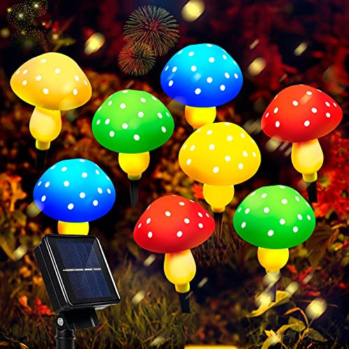 Solar Lights Outdoor Garden, Set of 8 Mushroom Solar Powered Garden Lights, Waterproof Outside Decorations Pathway Lights Fairy Garden Ornaments for Patio Backyard Halloween Christmas