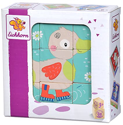 Eichhorn - Bilderwürfel Friends aus 9 Bausteinen mit 6 Tiermotiven, 9-teilig, 12x12 cm, 100% FSC Zertifiziertes Birkenholz, ab 3 Jahren