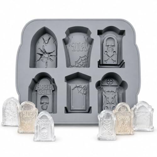 Holzsammlung Grabstein Silikonform Halloween Backform Kuchenform Silikon,Perfekt für Whiskey, Cocktail und EIS, Süßigkeiten, Kuchen - zufällige Farbe (grau oder blau)