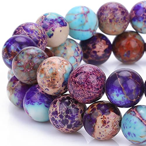 45-47 Pezzi Perline di Diaspro Blu Viola Perline di Pietre Preziose Naturali di Sedimenti Marini Reali 8mm Tonde Colorate per Collane Bigiotteria Braccialetti Fai Da Te Creazione di Gioielli