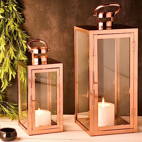 Marrakech Lot de 2 lanternes de jardin 39 cm et 27,5 cm - Lanternes pour l'extérieur Marra Cuivre moderne comme décoration de jardin