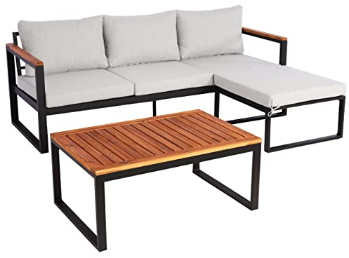 Mendler Garten-Garnitur HWC-L26b, Gartenlounge Sitzgruppe Lounge-Set Sofa, Aluminium Akazie Holz MVG-Zertifiziert - hellgrau