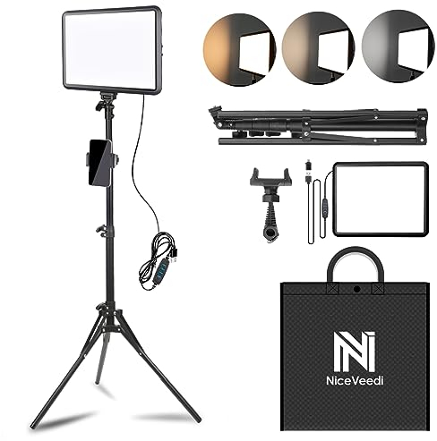 NiceVeedi Photography Lighting Kit, 25 * 20CM Dimmable 15W LED Studio Video Light, Stream Selfie Light for Recording/Game Streaming/Camera Portrait, With 160CM Tripod (15w-1 Pack)