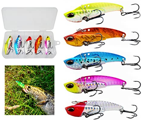 OriGlam 5pcs VIB Hart Angeln Locken Metall Angeln Löffel Haken, Löffel Metall Angeln Köder Spinner Köder, Löffel Locken Glitzer Löffel