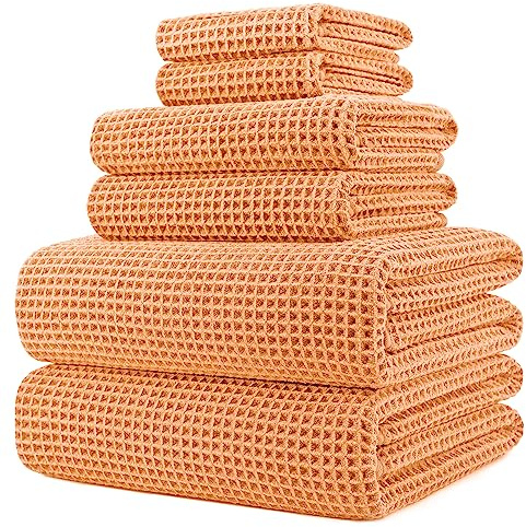 Polyte - 430 GSM Mikrofaser Handtuch-Set - schnelltrocknende & fusselfreie - Waffelstruktur - sehr groß - 152 x 76,2 cm - 6-teilig