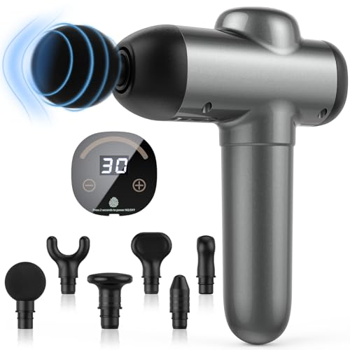 Pistola Massaggio Muscolare, 30 Livelli Di Velocità, 6 Teste Di Massaggiatore a Percussione Per Alleviare il Dolore Muscolare, Modellamento Del Corpo Con Touch Screen LCD