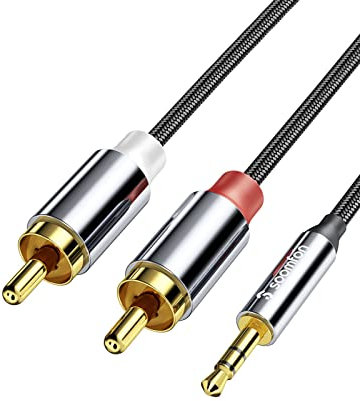 SOOMFON RCA to 3.5mm Audio Cable Aux 3.5mm to 2RCA Audio Cable 2 Meters, Red and White to 3.5mm Jack Cable with Durable Nylon Braided Gold-plated for Phone/Car/Speakers/Tablets/Home Theater/HDTV