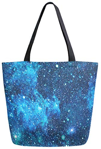 874 Strandtasche 40X50Cm, 3D-Druck Mit Wunderschönen Blauen Galaxien-Weltraumnebel-Sternen Canvas Tasche Geräumige Schultertasche Faltbar Shopper Handtasche Für Herren Damen Freunde