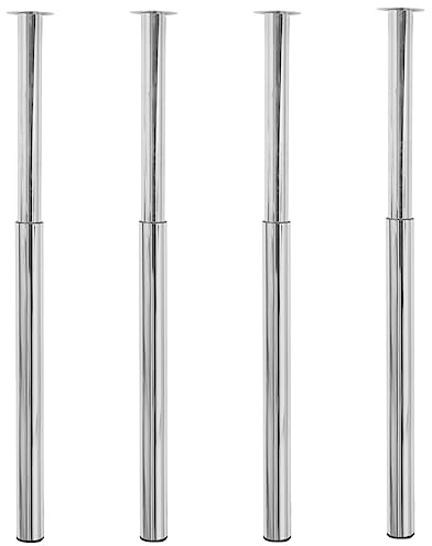 BihaIr Teleskopische Tischbeine 4 STK. Chrom 710-1100 mm Teleskopfuß Teleskopisch Höhenverstellbar Tischbeine Tischfüße Möbelfuß Möbelbein Stellfuß Teleskop