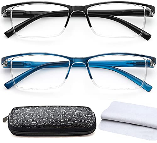 AJYADO Blaulichtfilter Lesebrille 1.25+ | 2-in-1 Komfortbrille mit Blaufilter für Männer und Frauen | Inklusive 2 Stück (Blau & Schwarz) Lesebrillen Set mit Lesestärke