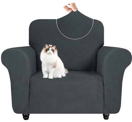 YSTELLAA Stretch Sesselschoner 1 Sitzer, Elastisch Sofa Überzug, Sofabezug Mit Armlehnen, Sofaschoner rutschfest, Universal Sofa Cover, Couchüberzüge Sofahusse Für Katze Hund, Dunkelgrau
