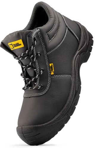 Black Hammer Men's Safety Boots Steel Toe Cap Midsole Protection Full Grain Leather Memory Foam Insoles Water-Resistant Outdoor Work Shoes Perfect for Warehouse Professionals S3 SR William (12 UK)