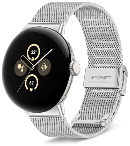 KeeFos Metall Armband für Google Pixel Watch 5 41mm - Silber | Edelstahl Uhrenarmband Kompatibel mit Google Pixel Watch 5/4/3 (41mm)/2/1, für Damen Herren, Metallgewebe Ersatzarmband