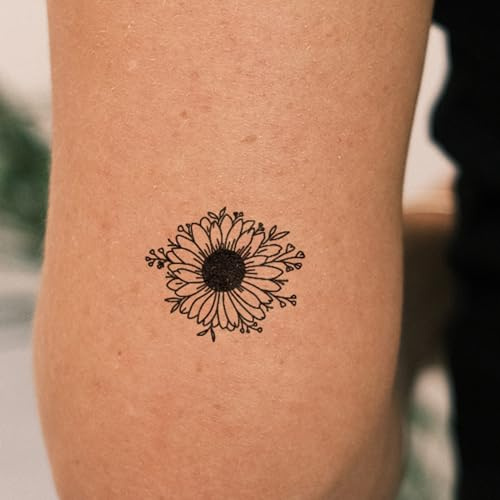 Inkster® Sonnenblume Tattoo | Temporäres Tattoo mit EU-Kosmetikzertifizierung | wasserfest + vegan | revolutionäres 2-Wochen-Tattoo | Fake Tattoos und Klebetattoos für Erwachsene