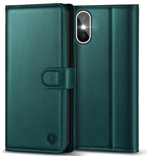 Kuafcase Compatible for iPhone X/XS Case with 4 Card Slots Magnetic Closure Kickstand Shockproof Protective Phone Case Compatible for iPhone X/XS - Green