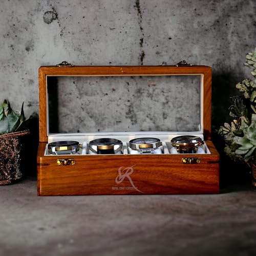 Royal Craft Expertise trä klockbox organisatör – 4 spår lyxigt rosenträ klocka fodral | glasskiva trä tidpunkt displaybox | unisex klocka förvaring organiserare för män