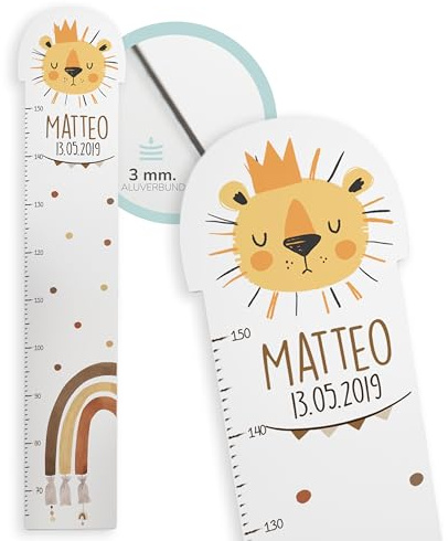 Kidsmood Messlatte für Kinder aus Aluverbund, personalisiert mit Wunschnamen, Regenbogen Messlatte Kind, individuelle Dekoration für Baby- & Kleinkinderzimmer