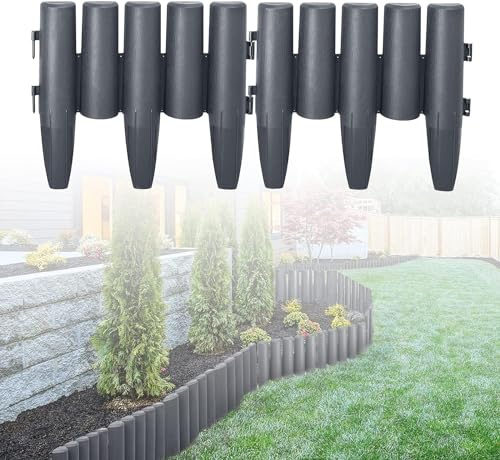 LARS360 5,6m Kunststoff Holzoptik Rasenkante Beeteinfassung Mähkante Garden Border Wetterfest Gartenpalisade Beetzaun 1 Element (L x H): 28 x 24cm Anthrazit