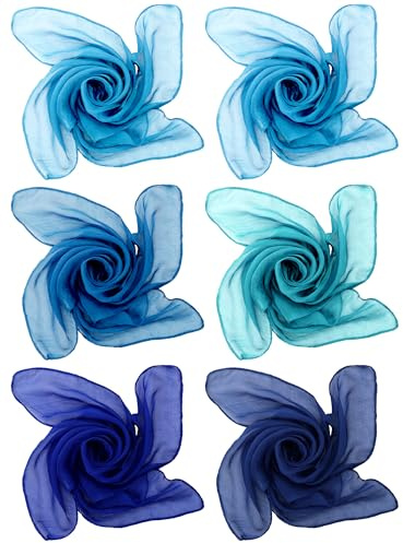 Boao 6 Pieces Chiffon Scarf 1950s Square Neck Head Scarfs Vintage Soft Polyester for Women Lady(Blue Series)