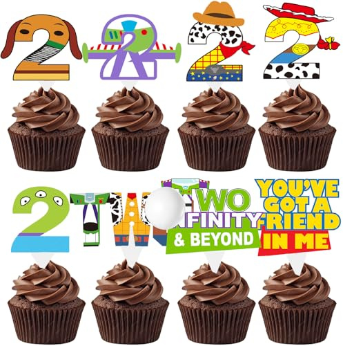 Two infinity and beyond birthday decorations 40 pieces Two infinity and beyond Birthday Cupcake Toppers for Boys Girls 2nd Birthday Cartoon Story Party Supples Decorations (2. Geburtstag)