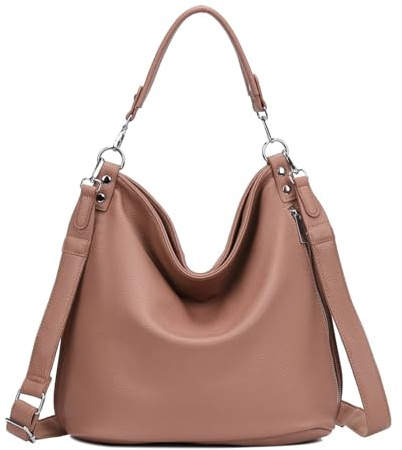 ITALYSHOP24 OBC XXL Damen Tasche mit 2 Gürtel Shopper Schultertasche Umhängetasche Hobo Bag Reisetasche Handtasche für Schule Freizeit Beuteltasche Urlaub Weekender Leder Optik Rosa