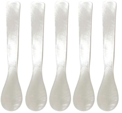 Set med 5 pärlemor-kaviarskedar med runt handtag pärlemor kaviarsked 11 cm äggsked flodpärlemor hållbar kaffesked dessertsked glassked