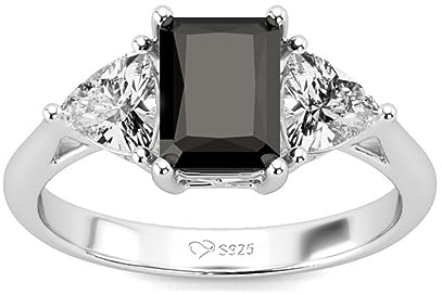 Jeulia Ring aus 925er Sterlingsilber mit drei Steinen im Smaragdschliff Versprechen Valentinstag Jubiläumsringe für ihre Teenager Mädchen mit Schmuckschatulle (Silber, 57(18.1))